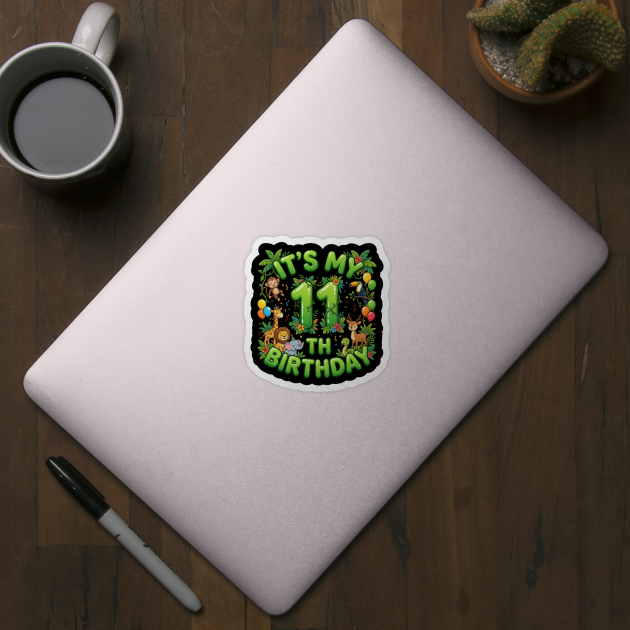 It's My 11th Birthday Jungle Safari Animals Kids Celebration by ArtistTee ⭐⭐⭐⭐⭐